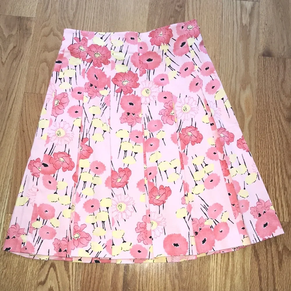 Floral Pleated Skirt Sz 4 Pink Midi